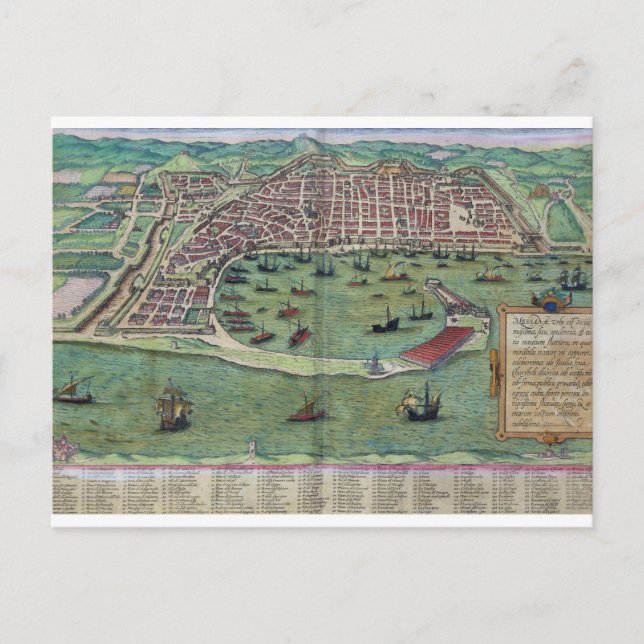Cartão Postal Mapa de Messina, de Civitates Orbis Terrarum, por (Frente)