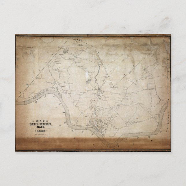 Cartão Postal Mapa de Methuen Massachusetts em 1846 (Frente)