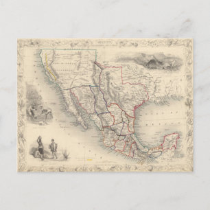 Cartão Postal Mapa de México, de Califórnia e de Texas