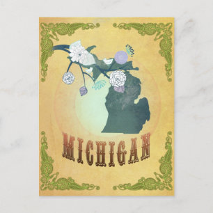 Cartão Postal Mapa de Michigan com Pássaros Adoráveis