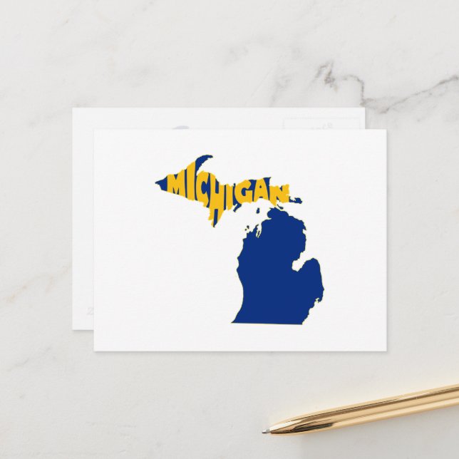 Cartão Postal Mapa de Michigan Moldou Palavra Arte Wolverine Sta (Frente/Verso In Situ)