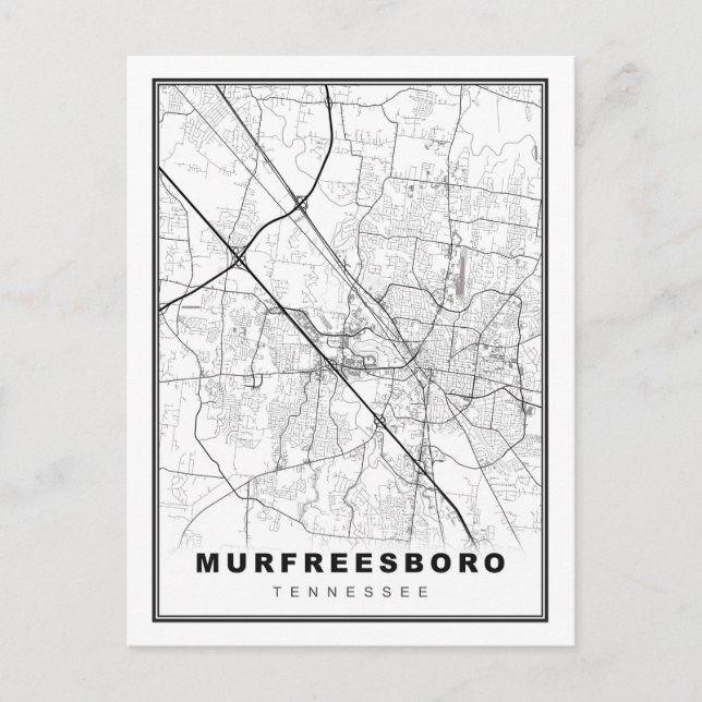 Cartão Postal Mapa de Murfreesboro (Frente)