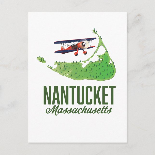Cartão Postal Mapa de Nantucket Massachusetts (Frente)