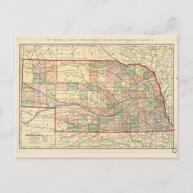 Cartão Postal Mapa de Nebraska (1902) (Frente)