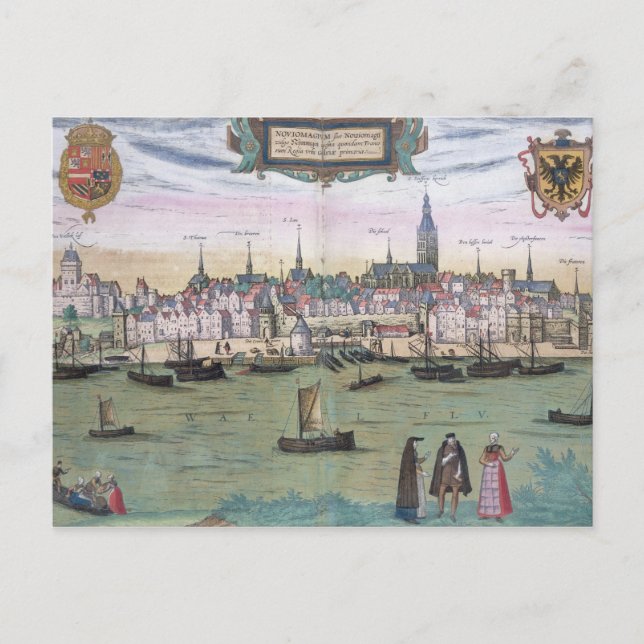 Cartão Postal Mapa de Nijmegen, de Civitates Orbis Terrarum b (Frente)