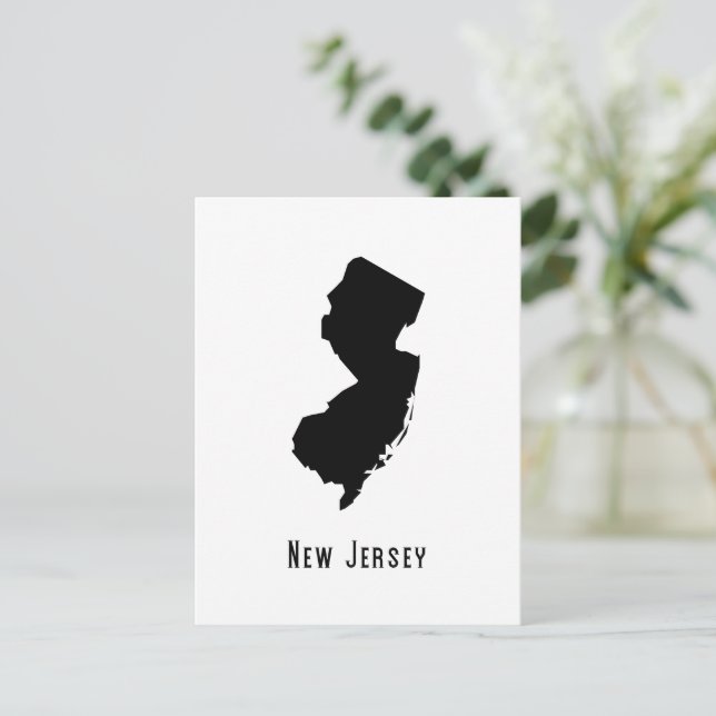 Cartão Postal Mapa de Nova Jersey - Moderno preto e branco em No (Em pé/Frente)