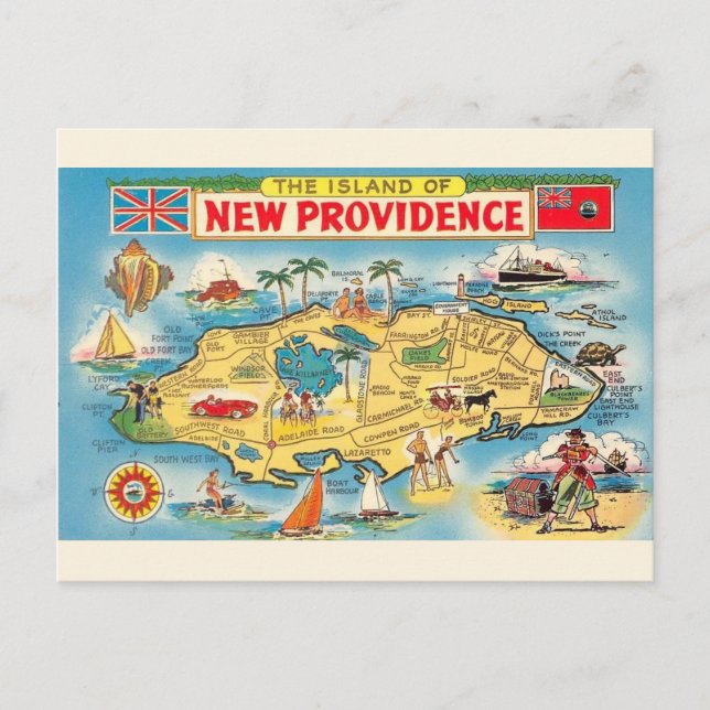 Cartão Postal Mapa de Nova Providência Bahamas (Frente)