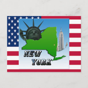 Cartão Postal Mapa de Nova York, Estátua da Liberdade, Monumento
