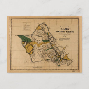 Cartão Postal Mapa de Oahu, Ilha do Havaí (1881)