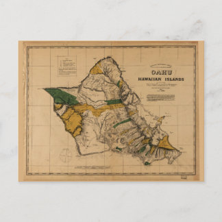 Cartão Postal Mapa de Oahu, Ilha do Havaí (1881)