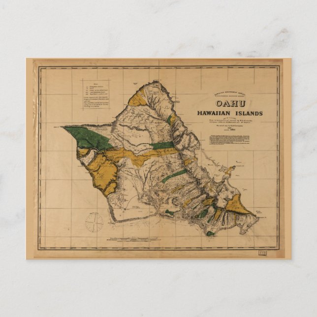 Cartão Postal Mapa de Oahu, Ilha do Havaí (1881) (Frente)