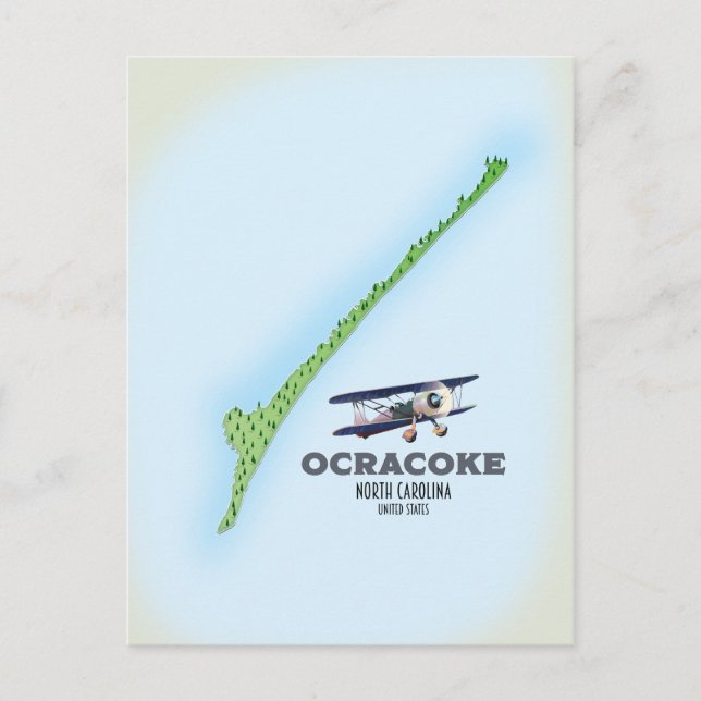 Cartão Postal Mapa de Ocracoke Carolina do Norte EUA (Frente)
