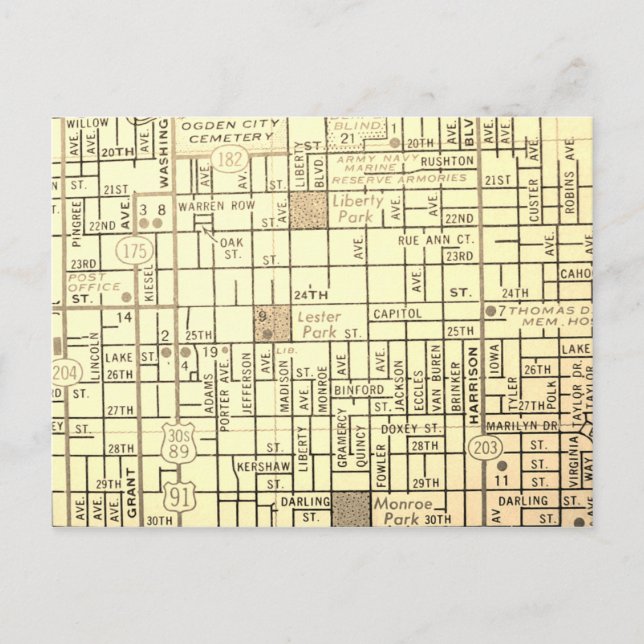 Cartão Postal Mapa de Ogden, UT Vintage Map (Frente)