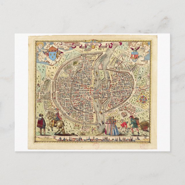 Cartão Postal Mapa de Paris, 1576 (Frente)