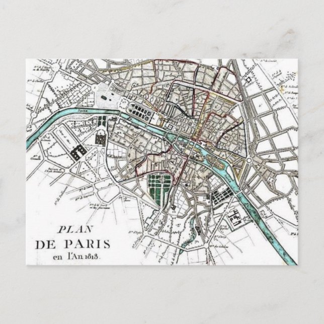 Cartão Postal Mapa de Paris do vintage (Frente)
