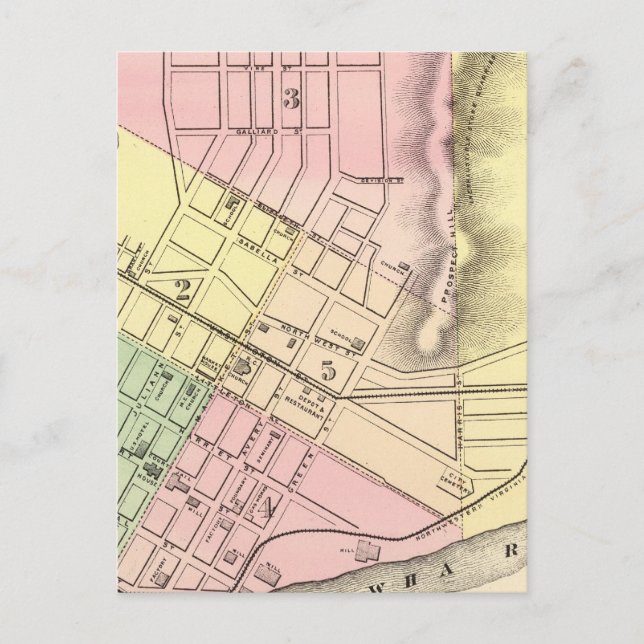 Cartão Postal Mapa de Parkersburg, Virgínia Ocidental (Frente)