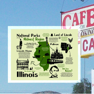 Cartão Postal Mapa de Parques Nacionais de Illinois