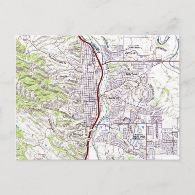 Cartão Postal Mapa de Paso Robles, Califórnia (Frente)