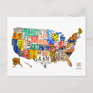 Cartão Postal Mapa de Placa de Licença dos EUA Postcard
