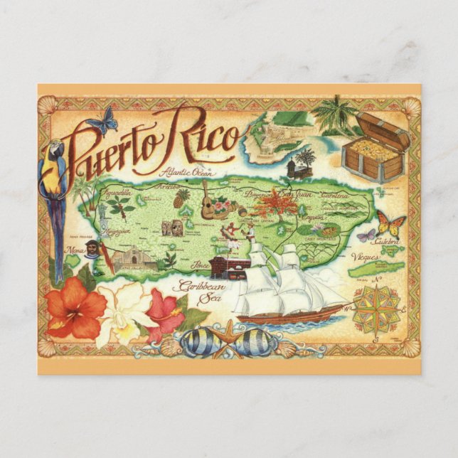 Cartão Postal Mapa de Porto Rico (Frente)