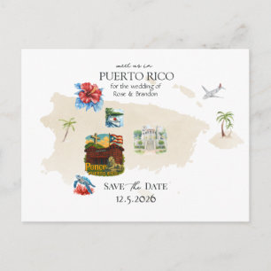 Cartão Postal Mapa de Porto Rico Casamento Destino Salve a Data