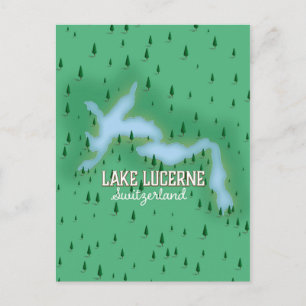 Cartão Postal Mapa de poster de viagem do Lago Lucerna Suíça