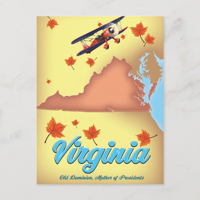 Cartão Postal mapa de pôster de viagem retrô do estado da Virgín (Frente)