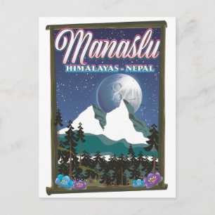 Cartão Postal Mapa de posteres de viagens para Manaslu Himalayas