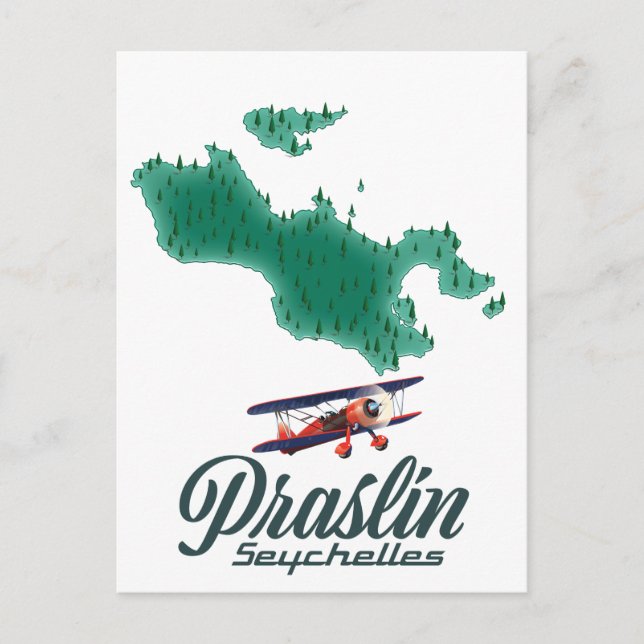 Cartão Postal Mapa de Praslin Seychelles (Frente)