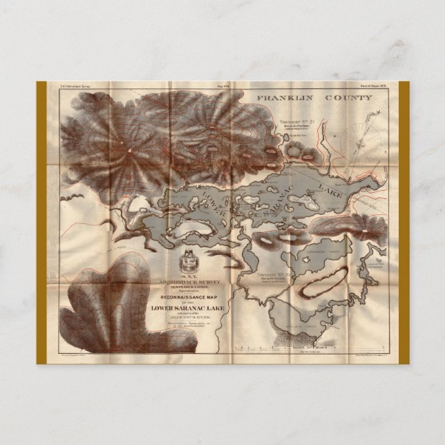 Cartão Postal Mapa de Reconciliação do Lago Saranac, Baixa Saran (Frente)