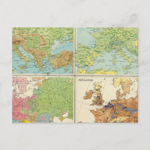 Cartão Postal Mapa de recursos físicos da Europa e população