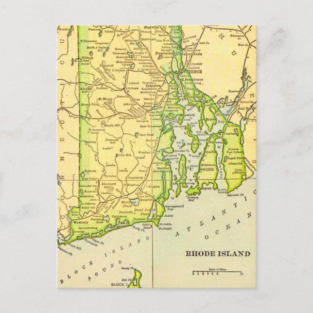 Cartão Postal Mapa de Rhode Island em Postal (Frente)
