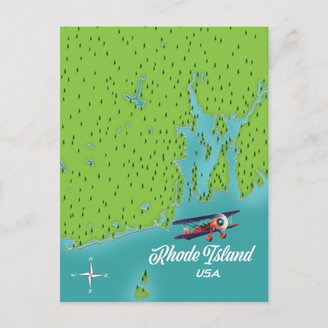 Cartão Postal Mapa de Rhode Island USA (Frente)