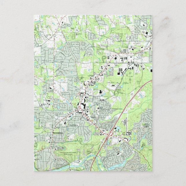 Cartão Postal Mapa de Roswell Georgia (1992) (Frente)