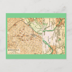Cartão Postal Mapa de Rua Antigo de Minneapolis