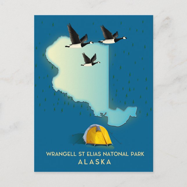 Cartão Postal Mapa de ruas de Wrangell Elias Alaska (Frente)