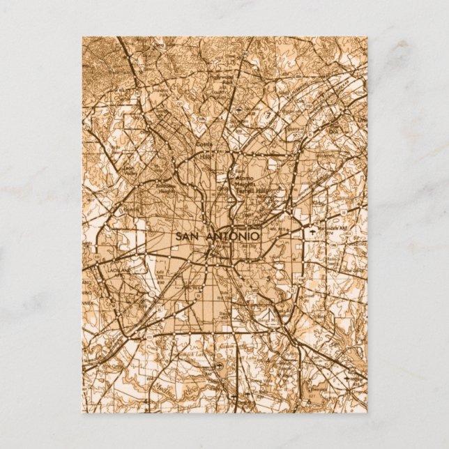 Cartão Postal Mapa de San Antonio Vintage (Frente)
