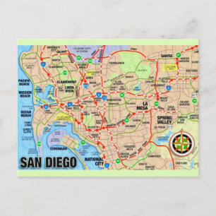 Cartão Postal Mapa de San Diego CA em cartão-postal