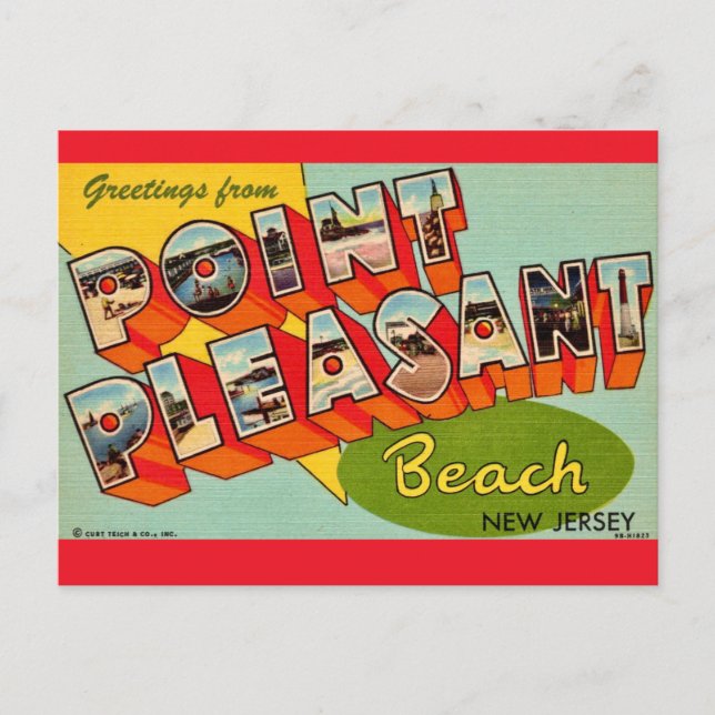 Cartão Postal Mapa de Saudações de Point Pleasant Beach NJ (Frente)