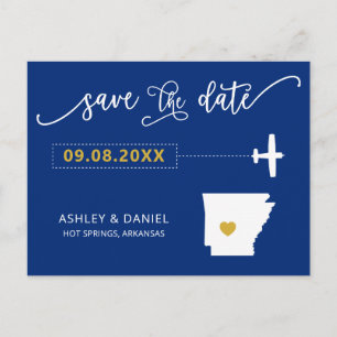 Cartão Postal Mapa de Save the Date do Casamento Navy Arkansas