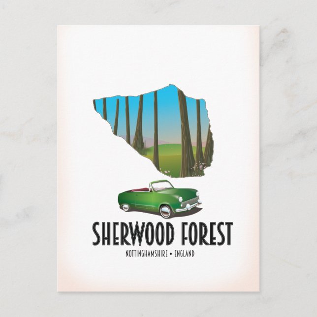 Cartão Postal mapa de Sherwood Forest Nottinghamshire (Frente)