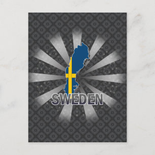 Cartão Postal Mapa de Sinalizador de suecia 2.0