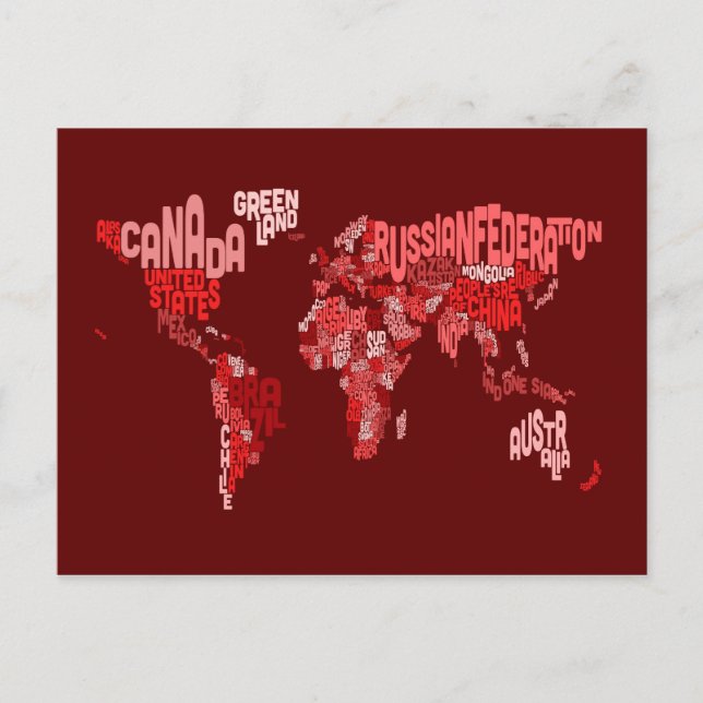 Cartão Postal Mapa de texto do mapa mundial (Frente)