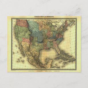 Cartão Postal Mapa de Thunot Duvotenay de 1848: Etats-Unis & Mex