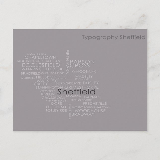 Cartão Postal Mapa de Tipografia de Sheffield (Frente)