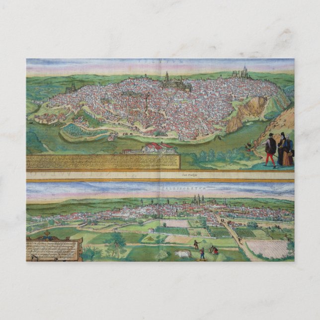 Cartão Postal Mapa de Toledo e Valladolid, de Civitates Orbi (Frente)