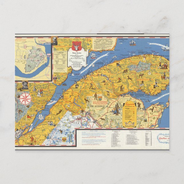 Cartão Postal Mapa de Vacanes, Quebeque, Gaspesie (Canadá) (Frente)