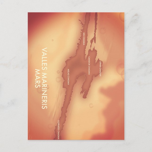 Cartão Postal mapa de Valles marineris em Marte (Frente)