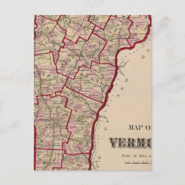 Cartão Postal Mapa de Vermont (Frente)