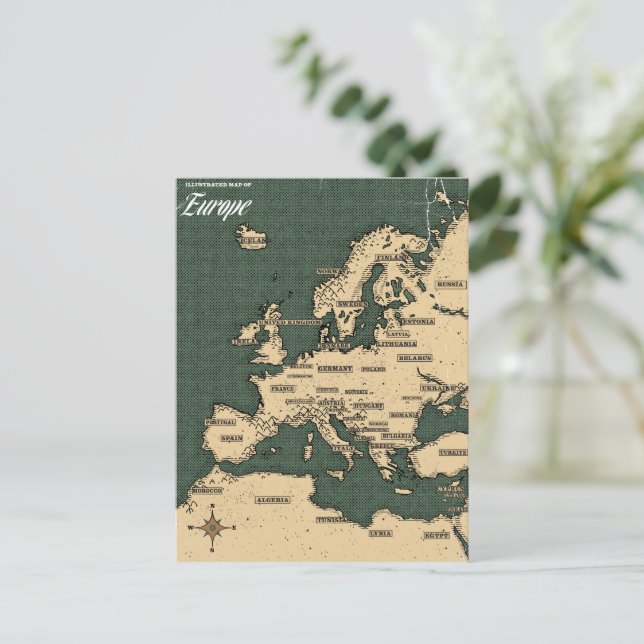 Cartão Postal Mapa de Viagem Antigo da Europa (Em pé/Frente)
